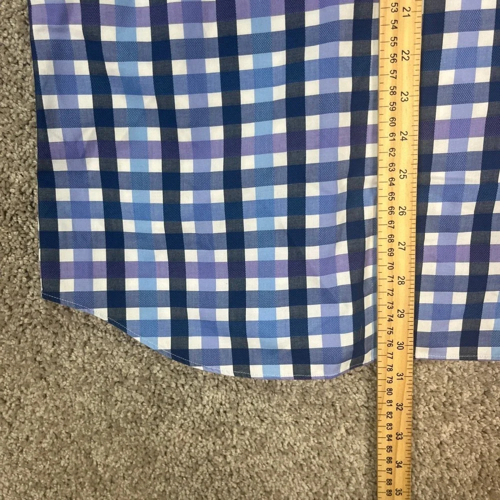 Banana Republic Blue White Check Plaid Dress Shirt Men Medium Grant Fit Non-Iron
